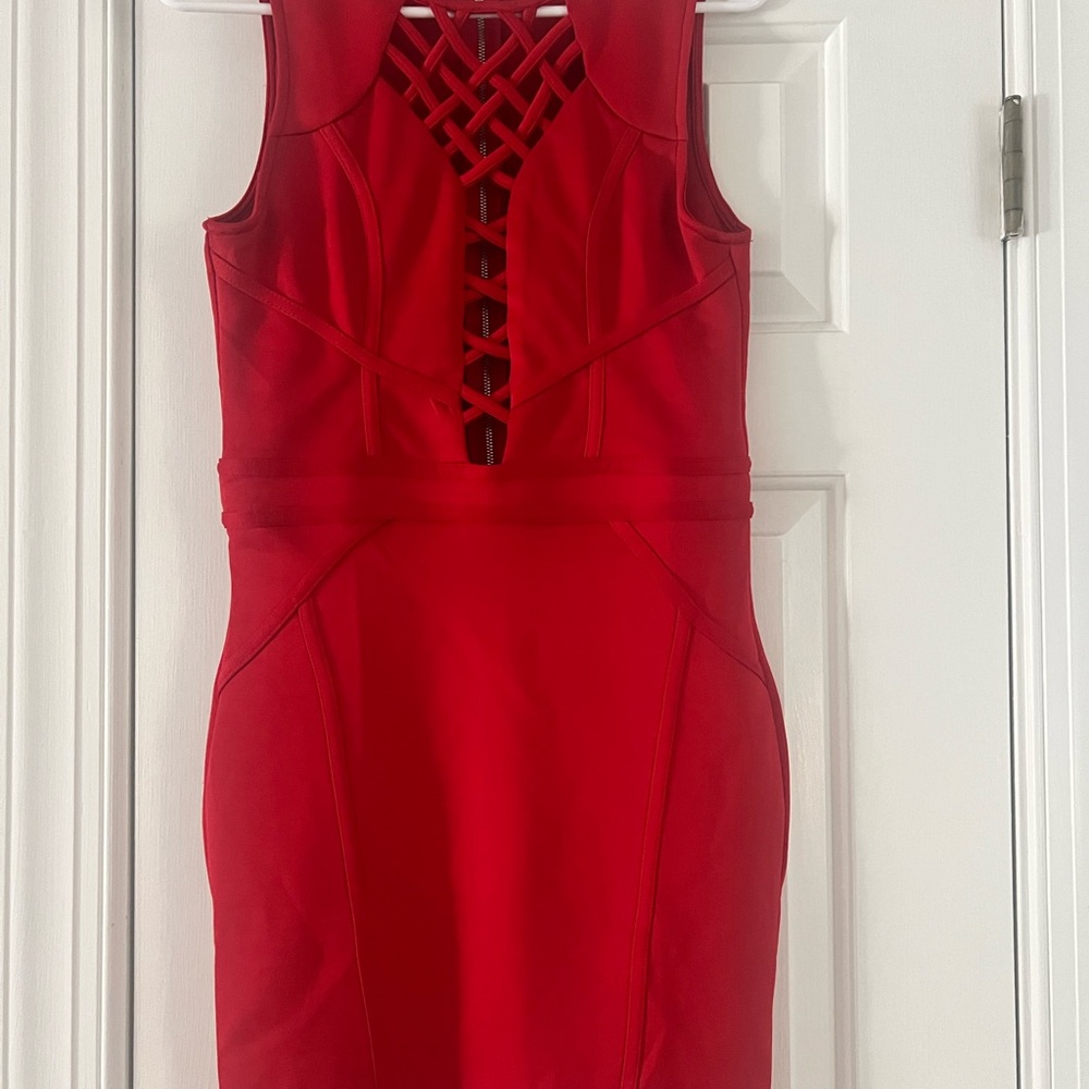 Red Embellished Bodycon Halter Dress for Cocktail